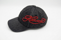 Crimson Rhinestone Acid Wash Denim Cap